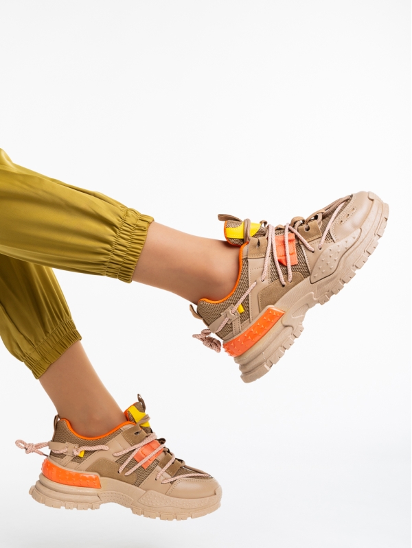 Дамски спортни обувки бежови тъмно от текстилен материал Nithya, 4 - Kalapod.bg