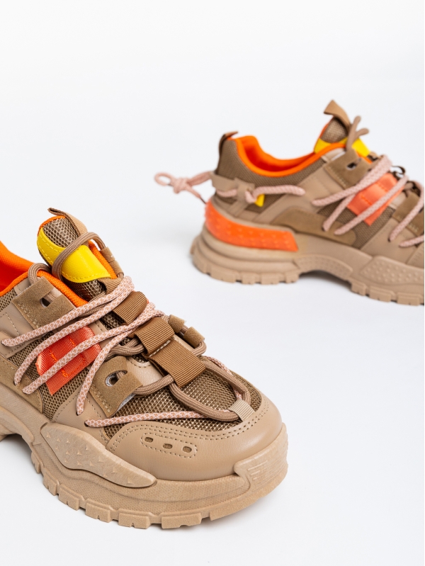 Дамски спортни обувки бежови тъмно от текстилен материал Nithya, 6 - Kalapod.bg