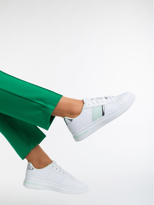 Дамски спортни обувки бели с зелено от еко кожа Ermelinda - Kalapod.bg