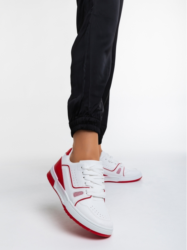 Дамски спортни обувки бели с червено от еко кожа Aloysia, 2 - Kalapod.bg