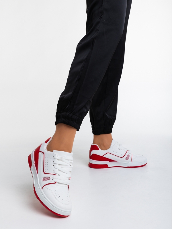 Дамски спортни обувки бели с червено от еко кожа Aloysia, 3 - Kalapod.bg