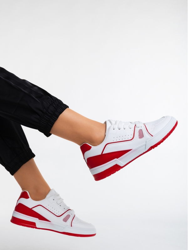 Дамски спортни обувки бели с червено от еко кожа Aloysia, 4 - Kalapod.bg