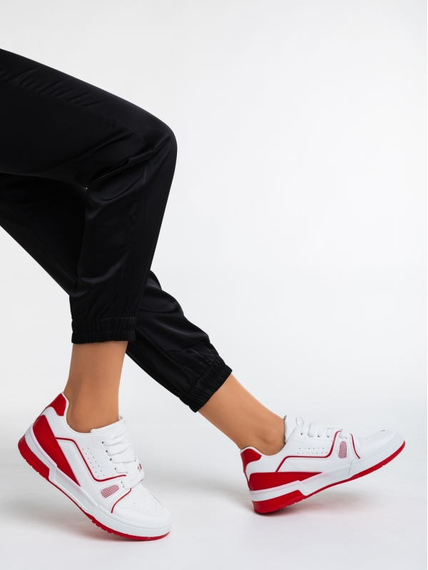 Дамски спортни обувки бели с червено от еко кожа Aloysia - Kalapod.bg