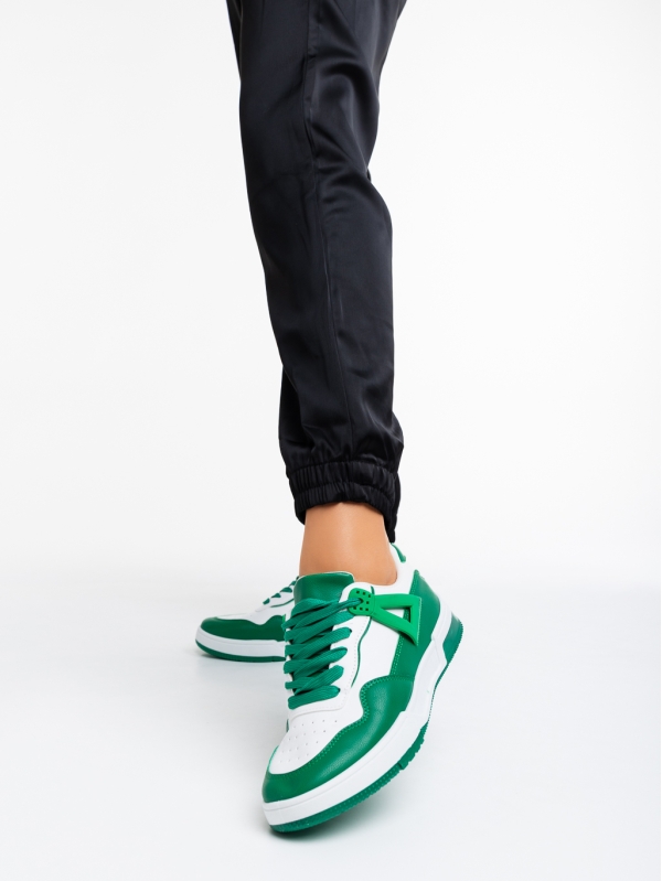 Дамски спортни обувки бели с зелено от еко кожа Milla, 2 - Kalapod.bg