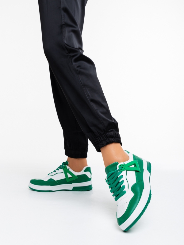 Дамски спортни обувки бели с зелено от еко кожа Milla, 3 - Kalapod.bg