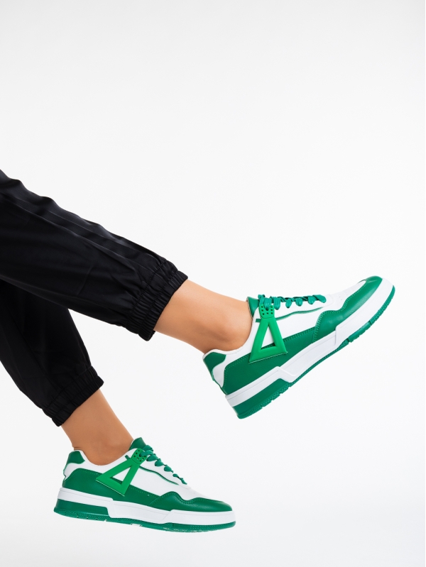 Дамски спортни обувки бели с зелено от еко кожа Milla, 4 - Kalapod.bg