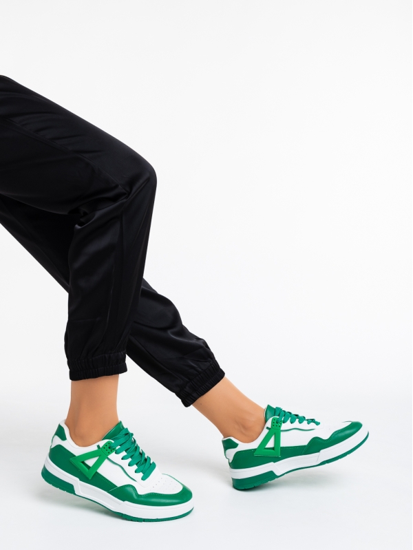 Дамски спортни обувки бели с зелено от еко кожа Milla - Kalapod.bg