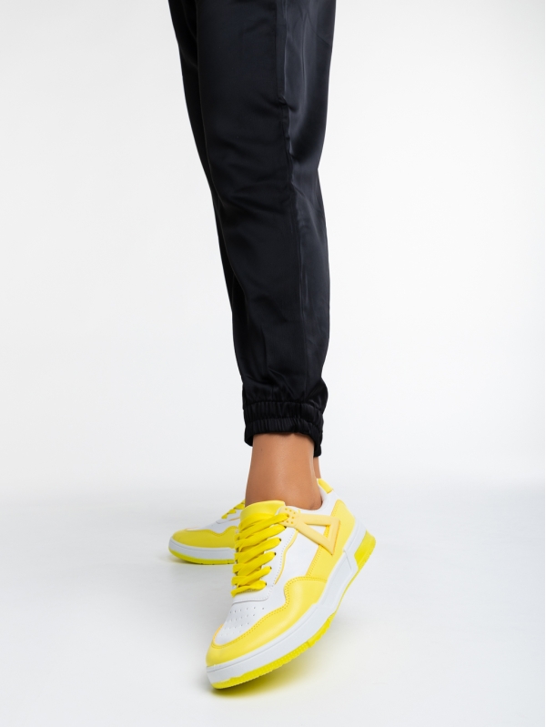 Дамски спортни обувки бели с жълто от еко кожа Milla, 2 - Kalapod.bg