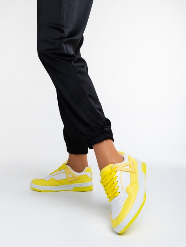 Дамски спортни обувки бели с жълто от еко кожа Milla, 3 - Kalapod.bg