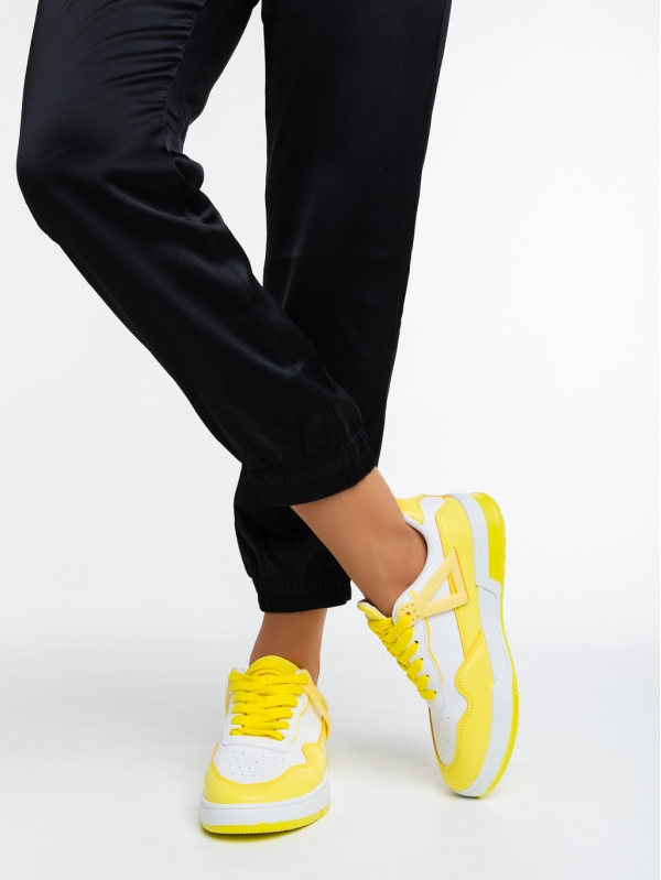 Дамски спортни обувки бели с жълто от еко кожа Milla, 4 - Kalapod.bg
