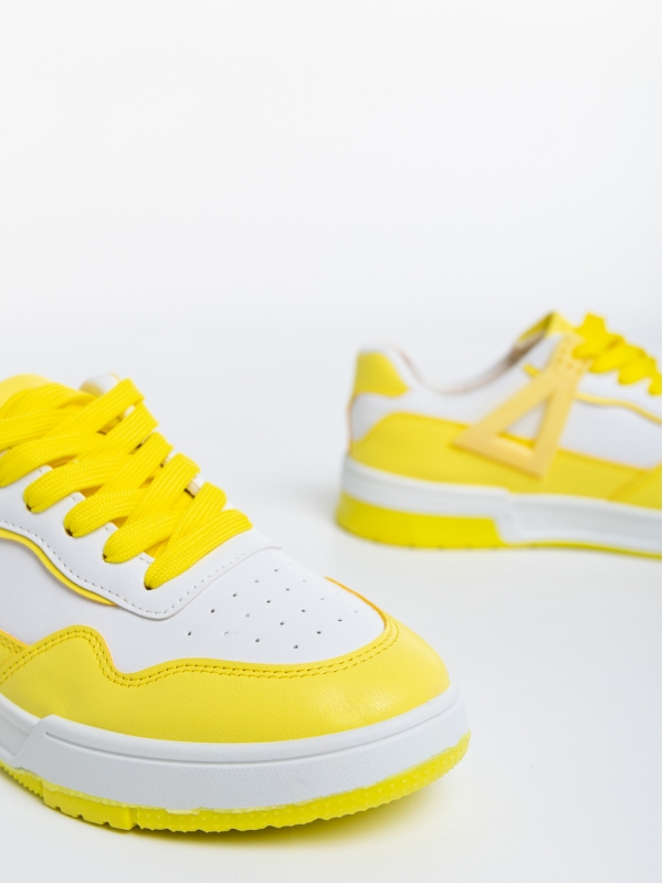 Дамски спортни обувки бели с жълто от еко кожа Milla, 6 - Kalapod.bg