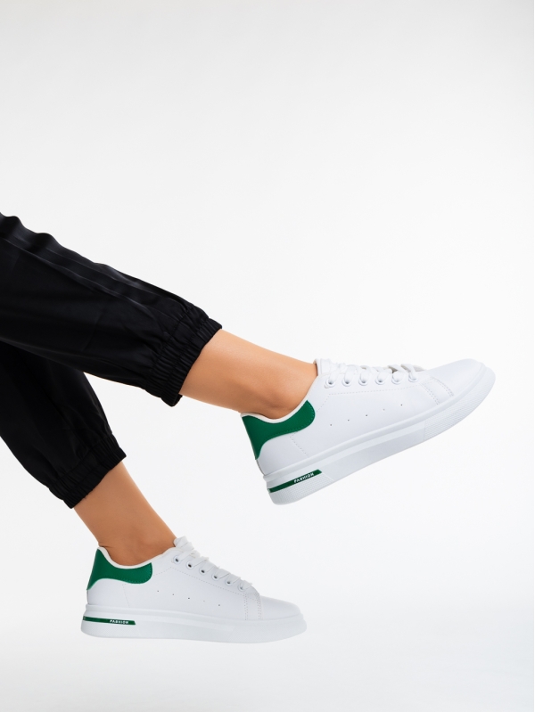 Дамски спортни обувки бели с зелено от еко кожа Kassiopeia, 4 - Kalapod.bg