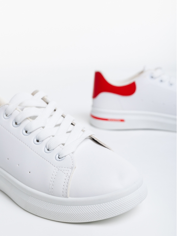 Дамски спортни обувки бели с червено от еко кожа Kassiopeia, 6 - Kalapod.bg