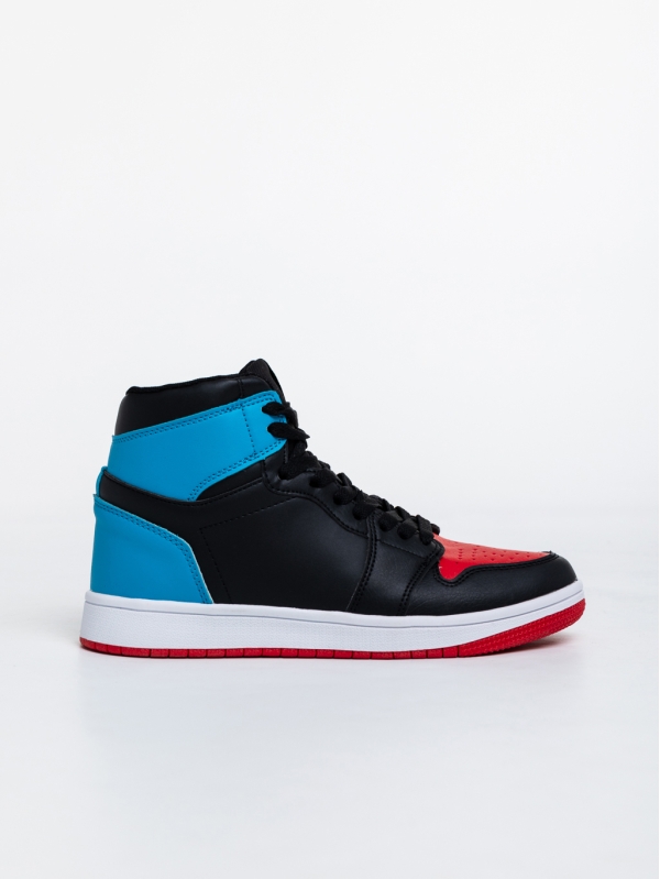 Дамски спортни обувки черни с червено и синьо от еко кожа Cass, 5 - Kalapod.bg