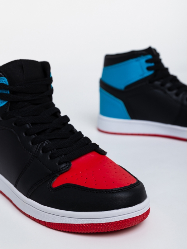Дамски спортни обувки черни с червено и синьо от еко кожа Cass, 6 - Kalapod.bg