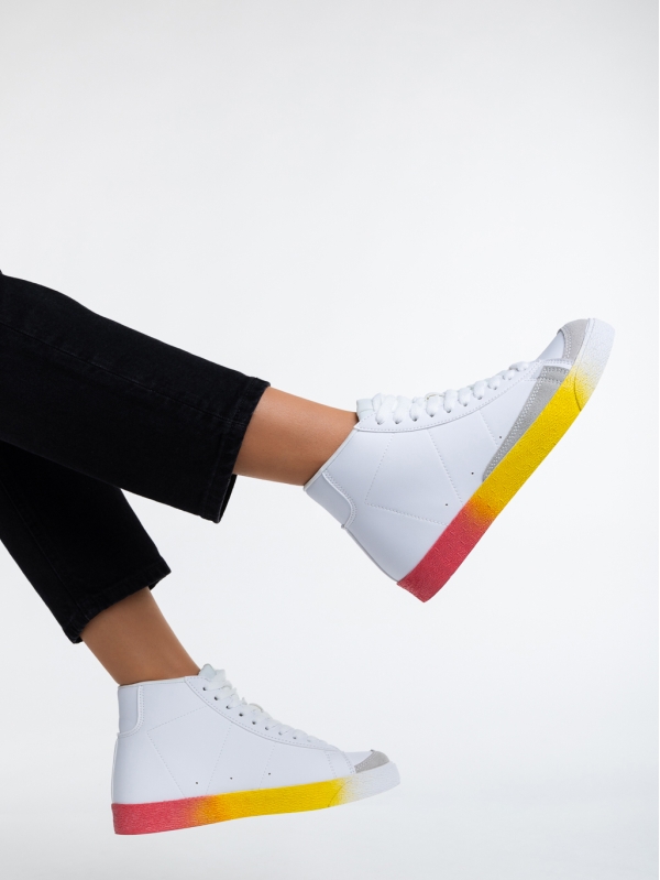 Дамски спортни обувки бели с жълто от еко кожа Kianna, 5 - Kalapod.bg