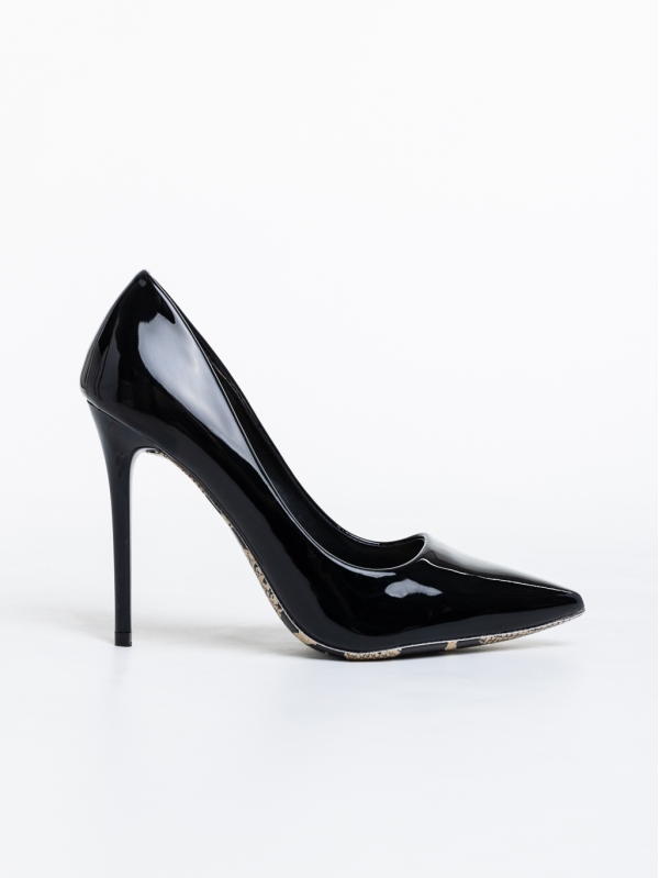 Дамски обувки черни с ток от еко кожа лачена Rosemonde, 5 - Kalapod.bg