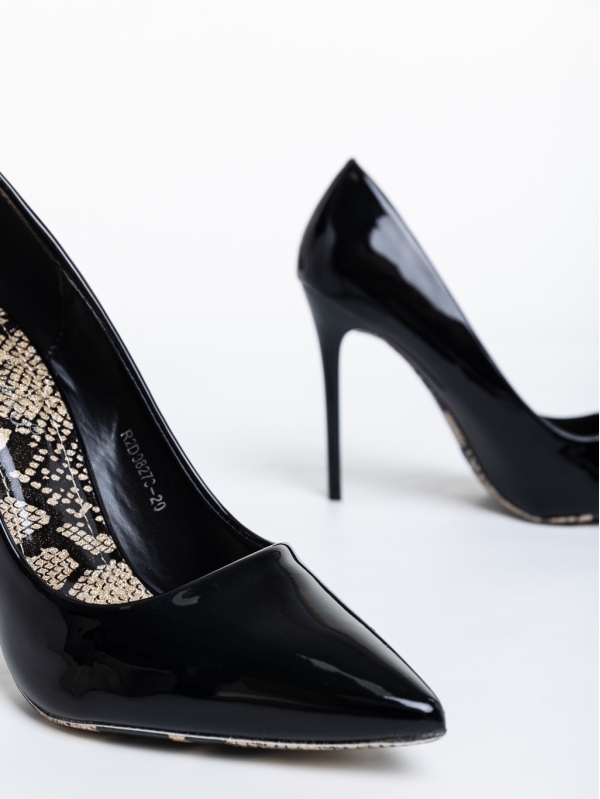 Дамски обувки черни с ток от еко кожа лачена Rosemonde, 6 - Kalapod.bg