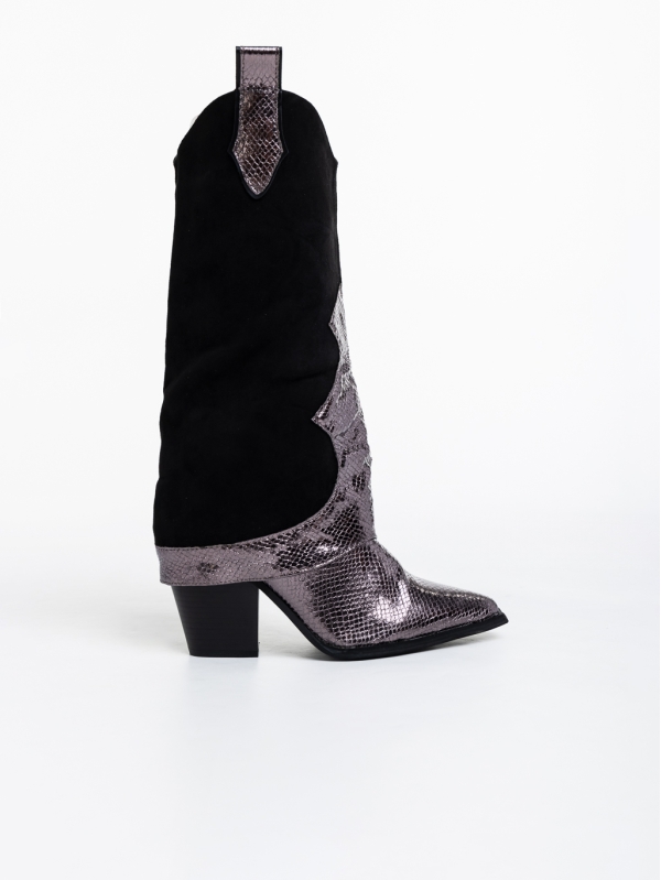 Дамски чизми черни с сиви от текстилен материал Margareeta, 5 - Kalapod.bg