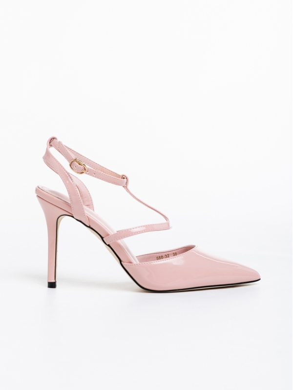 Дамски обувки розови светло с ток от еко кожа лачена Laelia, 5 - Kalapod.bg