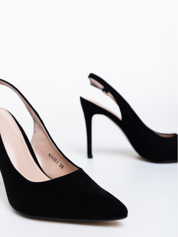 Дамски обувки черни с ток от текстилен материал Adile, 6 - Kalapod.bg