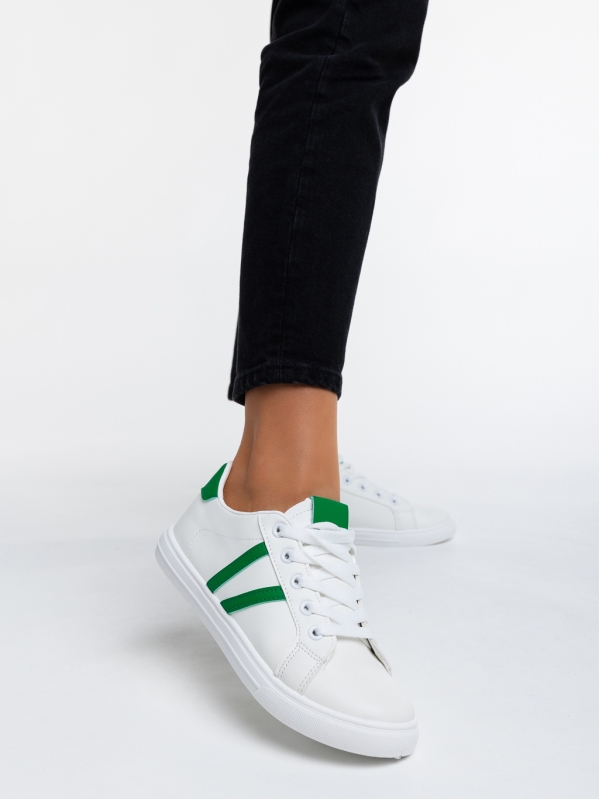 Дамски спортни обувки бели с зелено от еко кожа Virva, 4 - Kalapod.bg