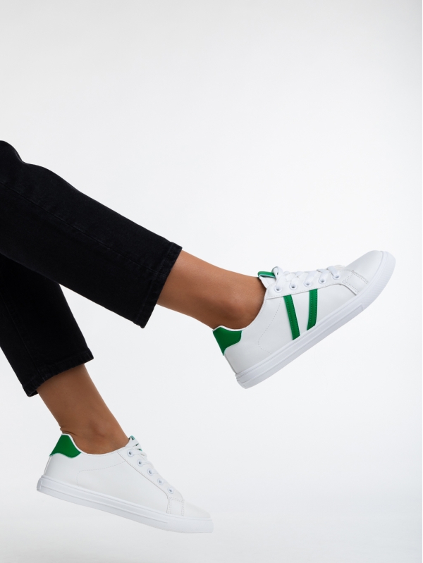 Дамски спортни обувки бели с зелено от еко кожа Virva, 2 - Kalapod.bg