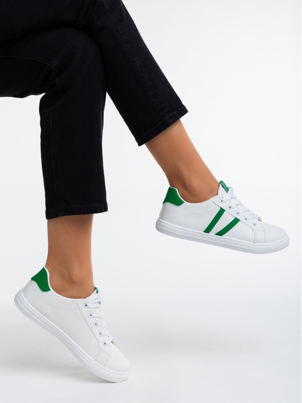 Дамски спортни обувки бели с зелено от еко кожа Virva, 3 - Kalapod.bg