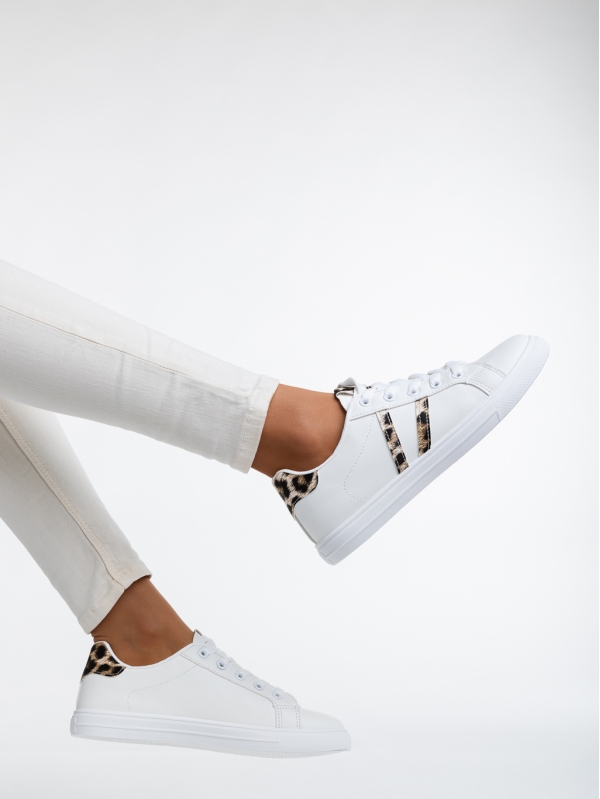 Дамски спортни обувки бели с леопард от еко кожа Virva, 3 - Kalapod.bg