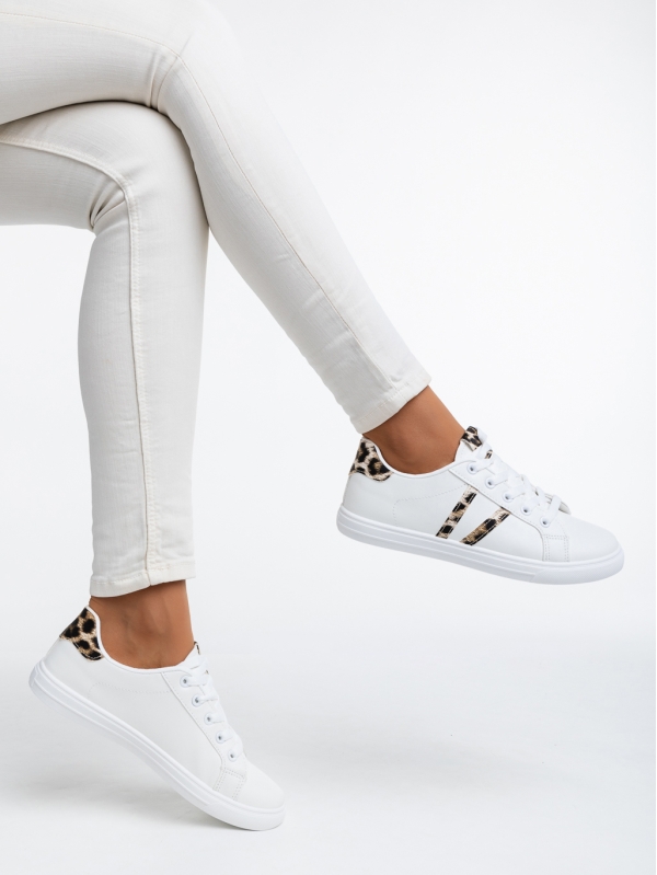 Дамски спортни обувки бели с леопард от еко кожа Virva, 4 - Kalapod.bg