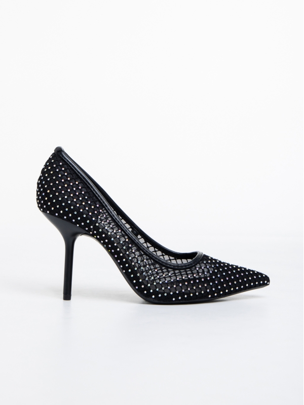 Дамски обувки  черни  с ток от текстилен материал  Menodora, 5 - Kalapod.bg