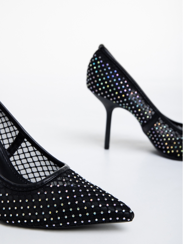 Дамски обувки  черни  с ток от текстилен материал  Menodora, 6 - Kalapod.bg