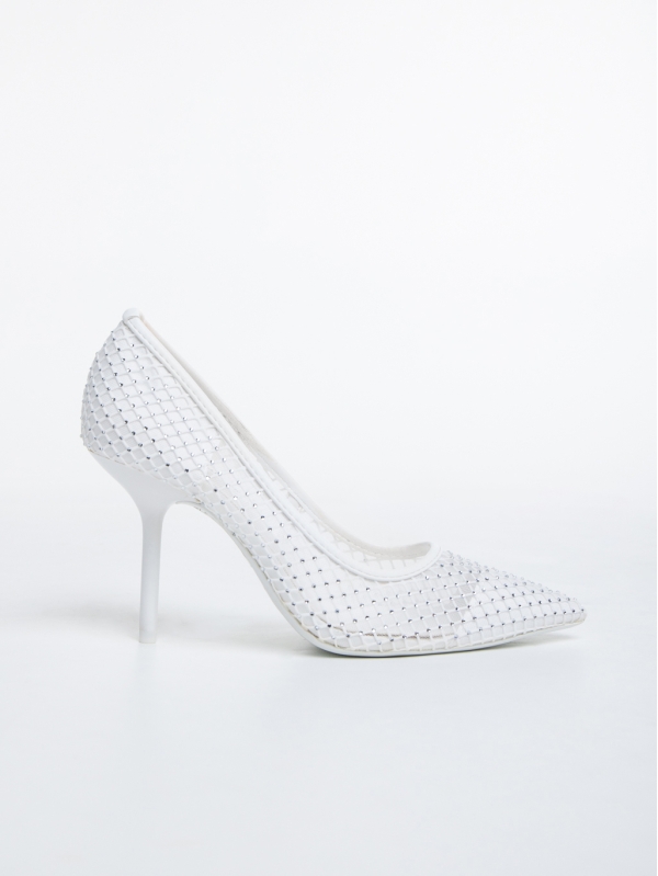 Дамски обувки  бели  с ток от текстилен материал  Menodora, 5 - Kalapod.bg