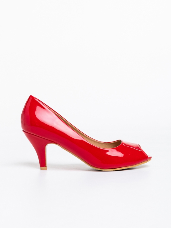 Дамски обувки  червени  с ток  от от лачена еко кожа  Despoina, 5 - Kalapod.bg