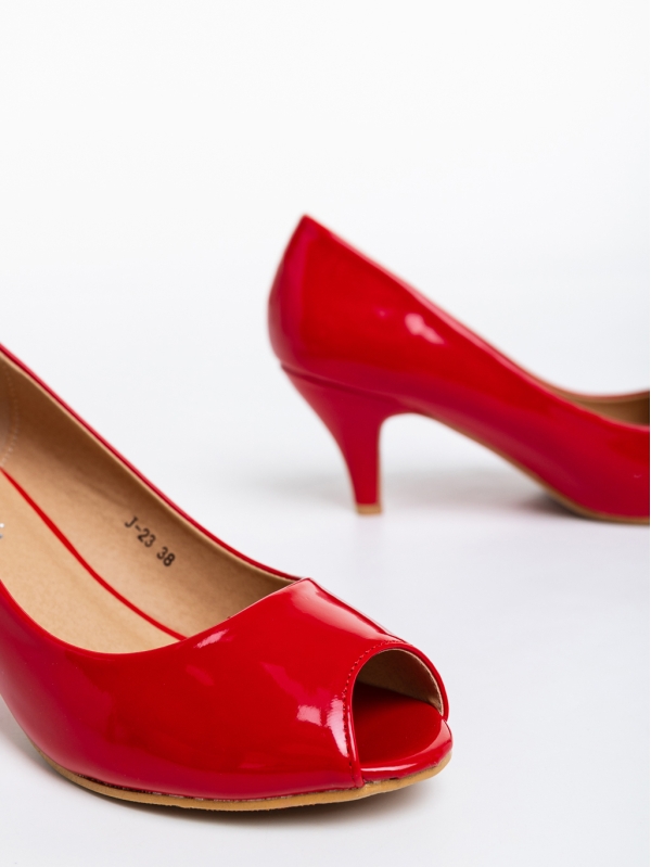 Дамски обувки  червени  с ток  от от лачена еко кожа  Despoina, 6 - Kalapod.bg