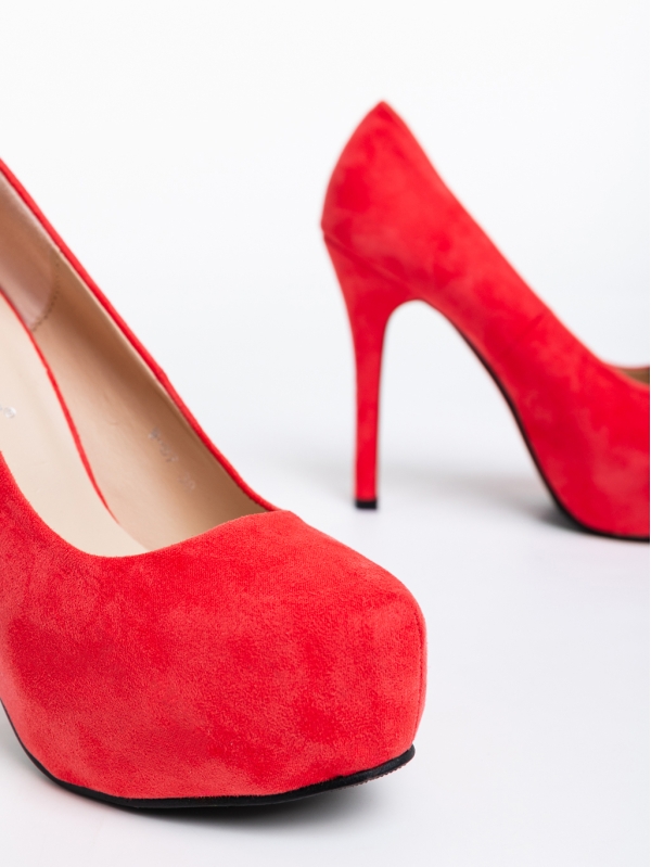 Дамски обувки  червени  с ток  от текстилен материал  Marsha, 6 - Kalapod.bg
