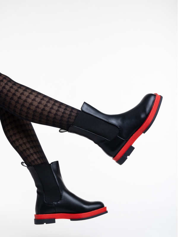 Дамски чизми черни с червено от еко кожа Omolara, 4 - Kalapod.bg