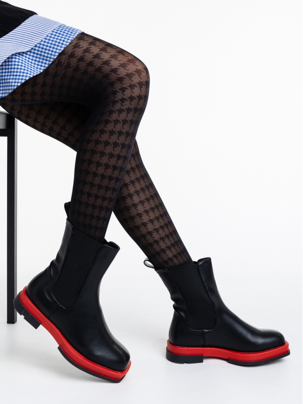 Дамски чизми черни с червено от еко кожа Omolara, 2 - Kalapod.bg