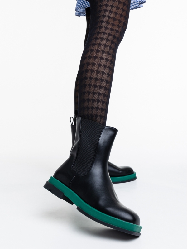 Дамски чизми черни със зелено от еко кожа Omolara, 2 - Kalapod.bg
