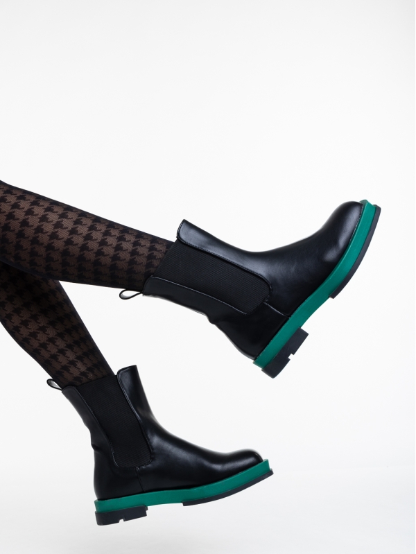 Дамски чизми черни със зелено от еко кожа Omolara, 4 - Kalapod.bg