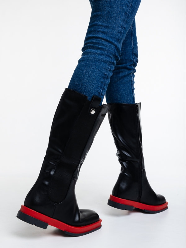 Дамски чизми черни с червено от еко кожа Nerita, 3 - Kalapod.bg