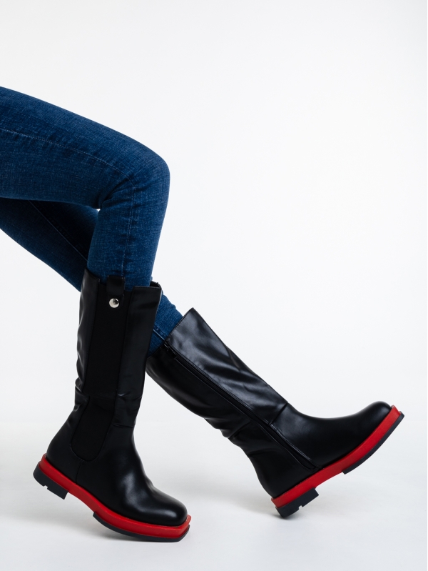 Дамски чизми черни с червено от еко кожа Nerita, 4 - Kalapod.bg