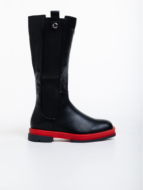 Дамски чизми черни с червено от еко кожа Nerita, 5 - Kalapod.bg