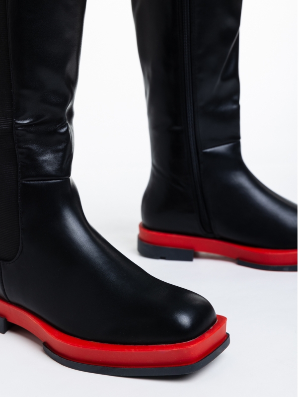 Дамски чизми черни с червено от еко кожа Nerita, 6 - Kalapod.bg