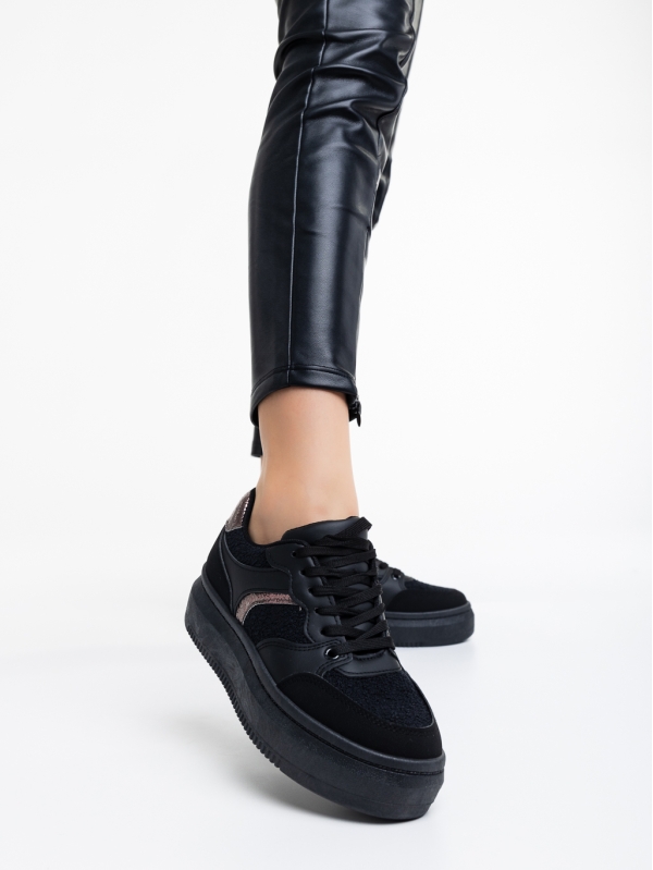 Дамски спортни обувки черни от еко кожа и текстилен материал Geena, 2 - Kalapod.bg