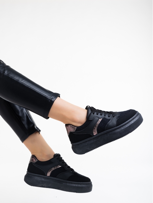 Дамски спортни обувки черни от еко кожа и текстилен материал Geena, 4 - Kalapod.bg