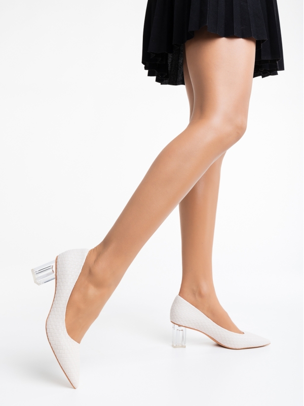 Дамски обувки бели с ток от еко кожа Novyanna - Kalapod.bg