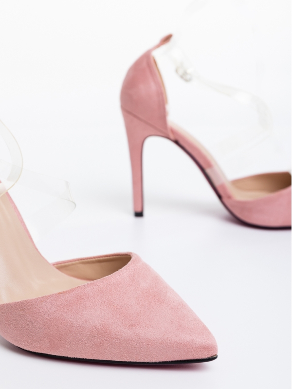 Дамски обувки розови с ток от текстилен материал Jovita, 6 - Kalapod.bg