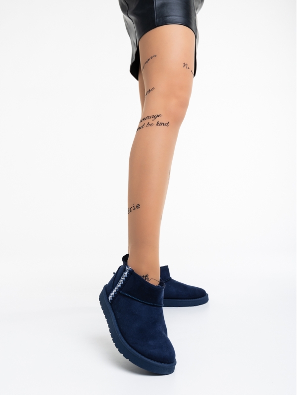 Дамски чизми тъмно сини от текстилен материал Aloani, 2 - Kalapod.bg