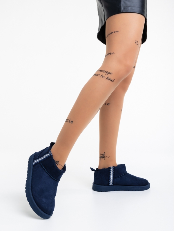 Дамски чизми тъмно сини от текстилен материал Aloani, 3 - Kalapod.bg